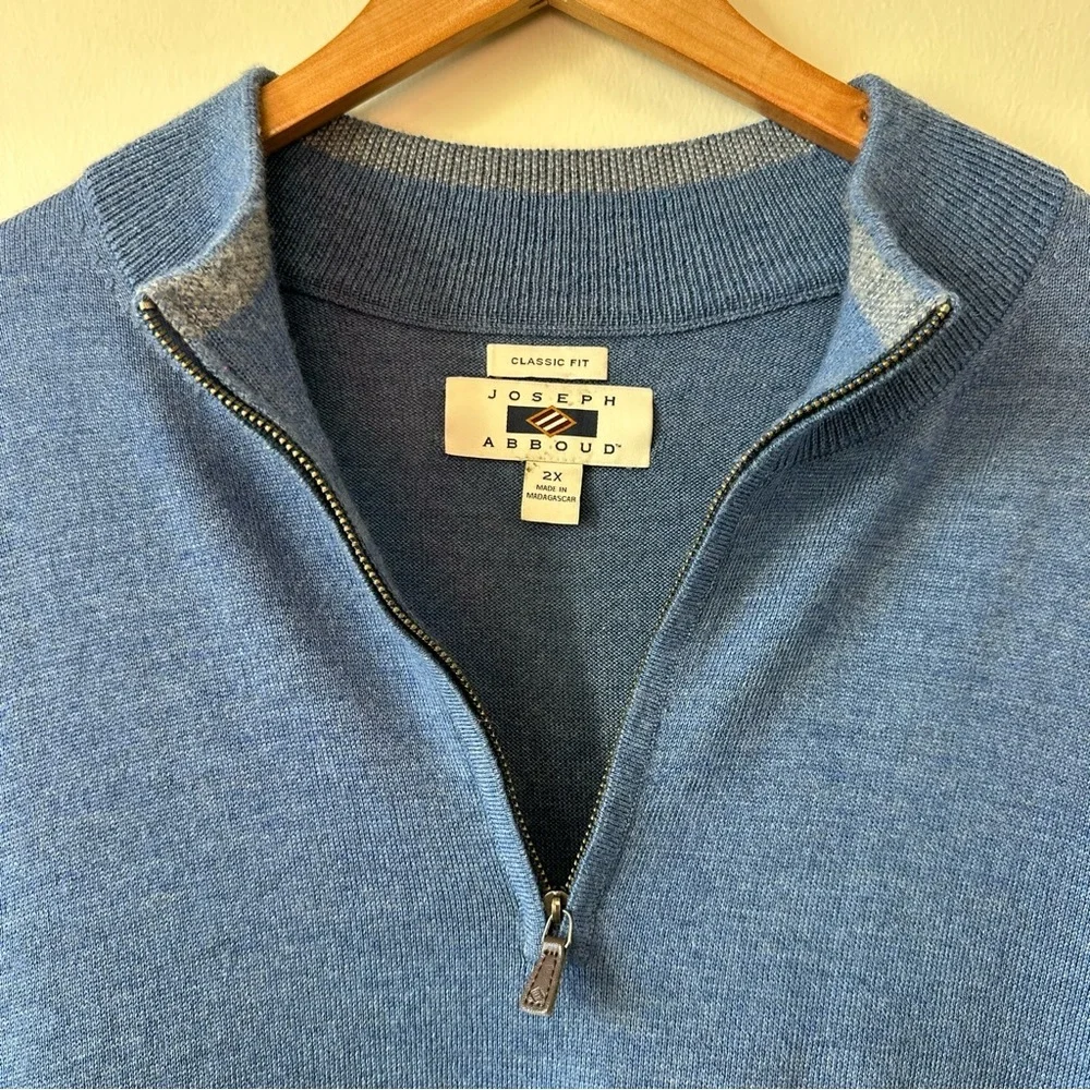 Men's Wool Blend Dusty Blue Half-Zip Sweater